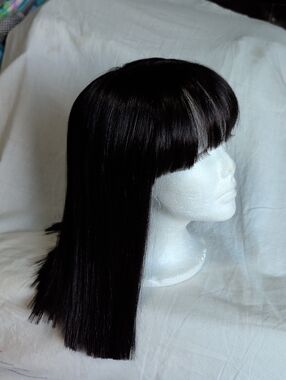 Bobbi Boss Straight Black Wig with Blunt Bangs  Full Synthetic 15 Inch Length